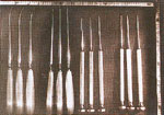昭和34年、5年頃使用していた水野式推体削開手術用ノミ類